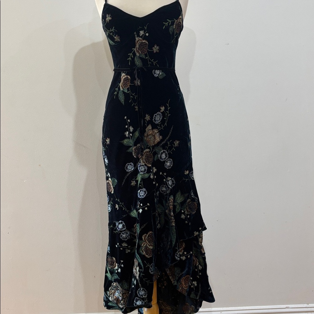 Marchesa Notte Embroidered Velvet High Low Dress, Size: 2 - Picture 13 of 15